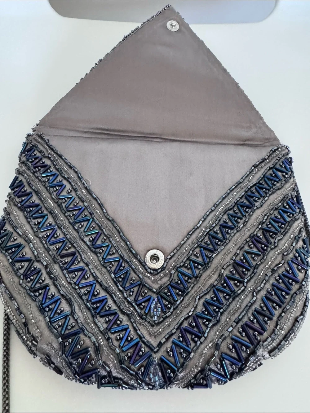 Vintage La Regale Beaded Evening Bag Gray Blue Iridescent Art Deco Cocktail Purs